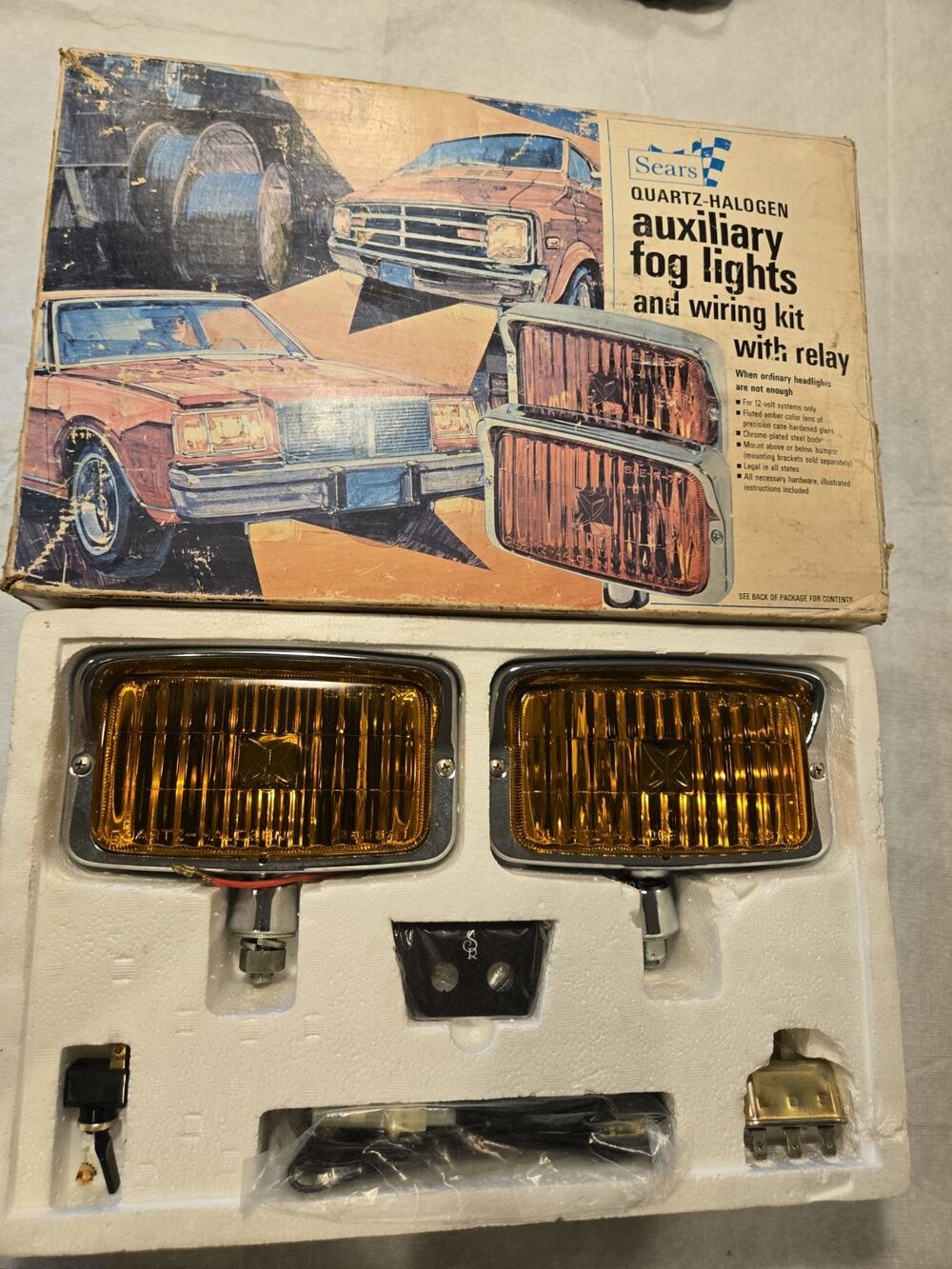 Sears Quartz Halogen Auxiliary Fog Lights Wiring Kit Relay Pair Set Box NOS